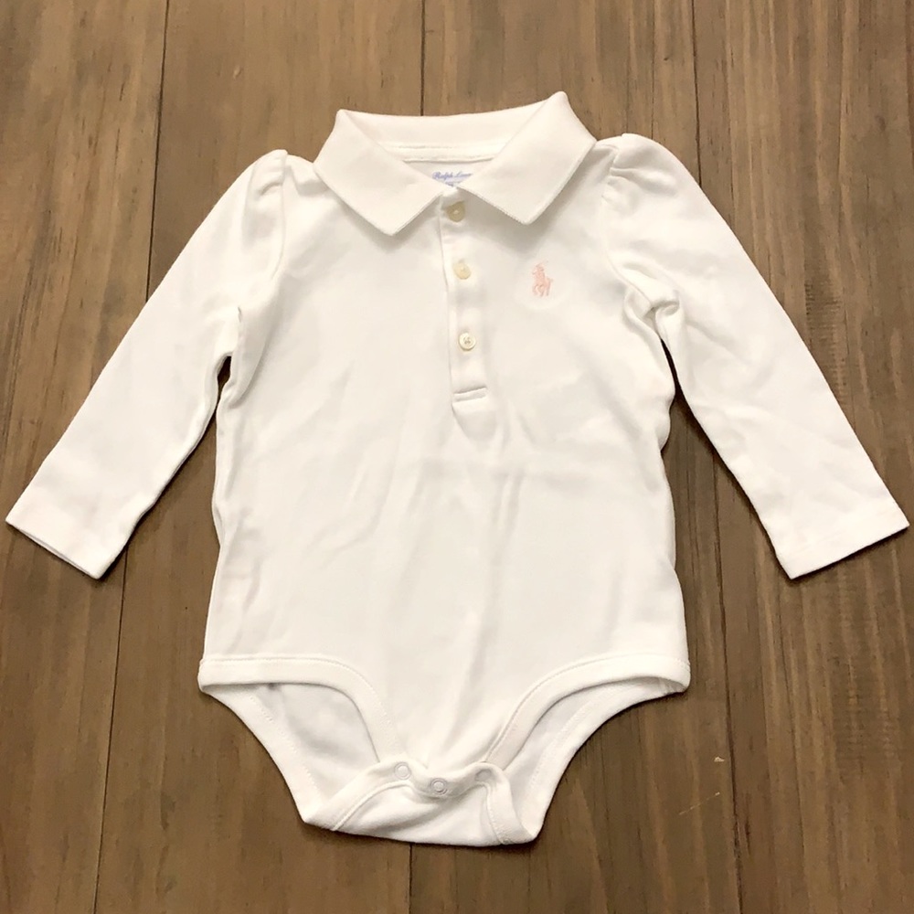 Ralph Lauren 9 Month White Long Sleeve Onesie with Collar